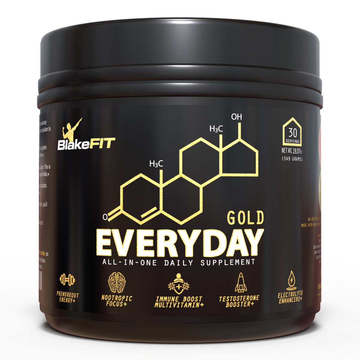 3-Pack Everyday Gold All-in-one Supplement Powder | Raspberry Lemon | Immune Boost Multivitamin | Preworkout | Electrolytes | Nootropics | Keto-Friendly | Vegan Certified
